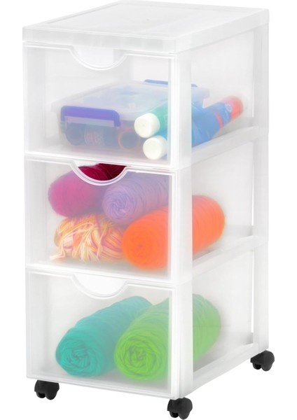 Ohyama, Plastik Saklama Kulesi, 15 Litrelik Çalışma Masası Çekmecesi, Tekerlekli, DDDC-303, Beyaz, Ergonomik Sap G 37,5 x D 29 x Y 61,5 cm