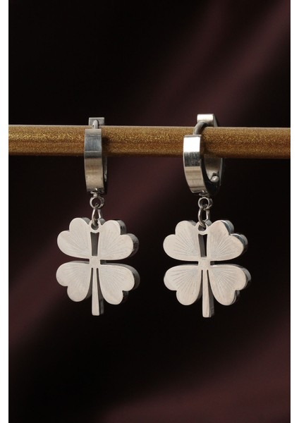 316L Çelik Gümüş Renk Yonca Küpe - TJ-BKP6328