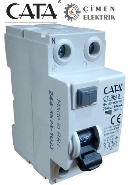 Cata Ct 9649 2X25A 300MA 6ka Monofaze Kaçak Akım Rölesi