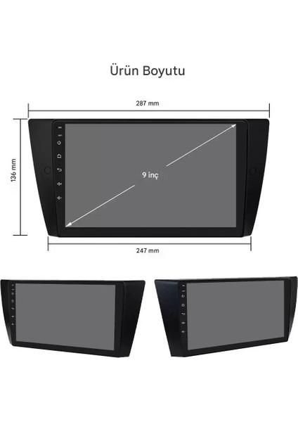 9 Inç Carplay Android Auto Bmw E90 Navigasyon 6+128GB Hafıza Gps Kamera 2006 2007 2008 2009 2010 2011 2012 modelleri