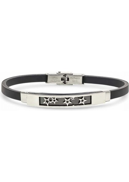 Erkek Galaksi Yıldızlar Figürlü Silikon Kordonlu Çelik Bileklik