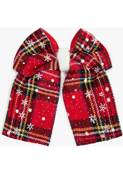 Ekoseli Fiyonklu Kar Desenli Yılbaşı Tokası