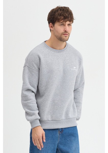 Oversize Bisiklet Yaka Şardonlu Erkek Sweatshirt 3 Iplik Pamuklu Gri - 2xl fiyatları