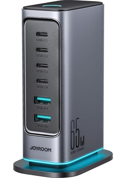 65W Gan Çok Portlu Şarj Istasyonu, 4 Usb-A Portu, 2 Usb-C Portu, 1,5 M Kablo
