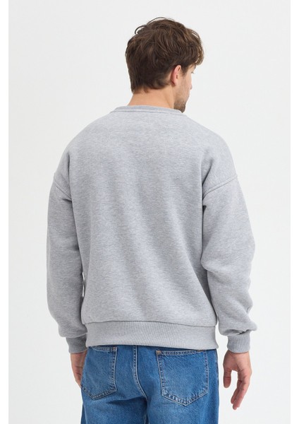 Oversize Bisiklet Yaka Şardonlu Erkek Sweatshirt 3 Iplik Pamuklu Gri - 2xl indirimleri