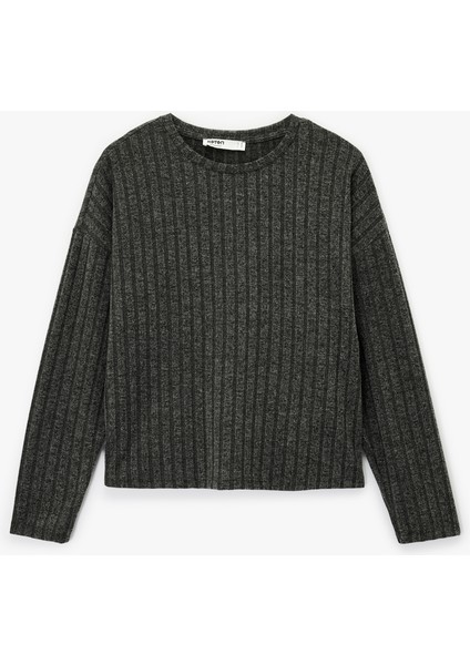 Uzun Kollu Bisiklet Yaka Rahat Kalıp Pijama Üstü