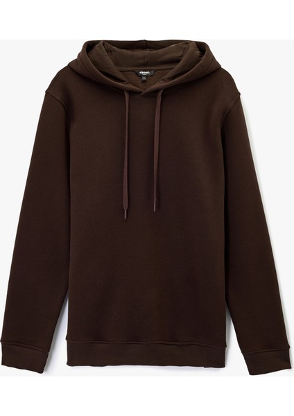 Şardonlu Uzun Kollu Basic Kapşonlu Sweatshirt