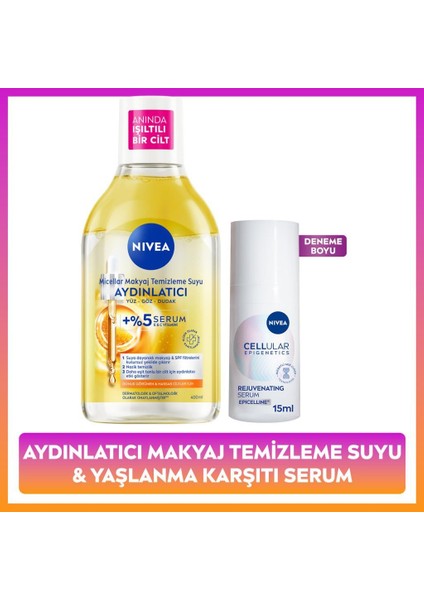 Yaşlanma Karşıtı ve Aydınlatıcı Cilt Bakım Seti,cilt Serumu 15ML ve Micellar Makyaj Temizleme Suyu