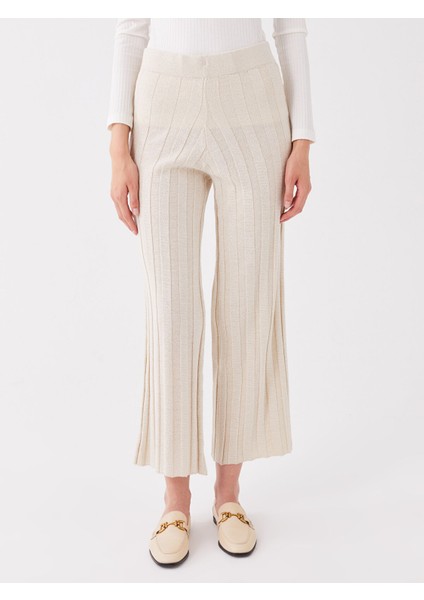 Yeni Sezon Beli Lastikli Geniş Paça Kadın Triko Pantolon modelleri