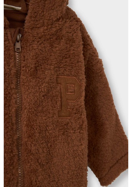 Erkek Bebek Nakışlı Kapüşonlu Fermuarlı Pelüş Hırka fiyatları