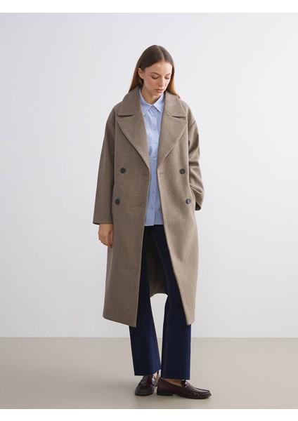 Yeni Sezon Ceket Yaka Kadın Kaşe Kaban