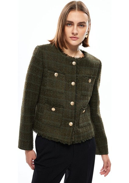 Yeni Sezon Bisiklet Yaka Kadın Tüvit Ceket