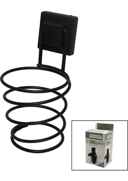 Siyah - Metal Fönlük Fön Makine Askısı Kare Macun YAPIŞKANLI10X11X15CM (4940)