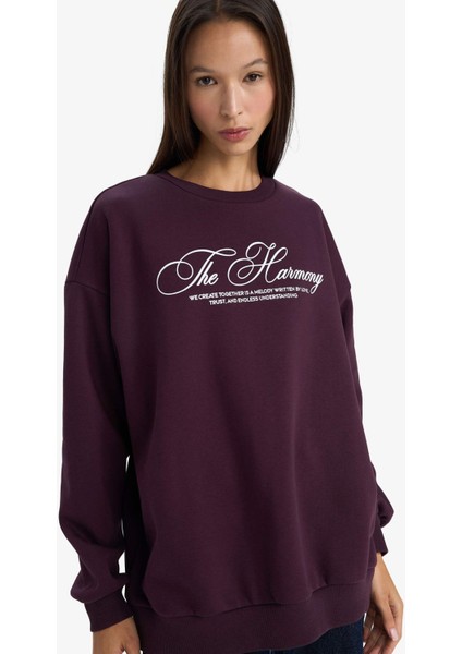 Oversize Geniş Kalıp Bisiklet Yaka Baskılı SWEATSHIRT G6528AX25WN