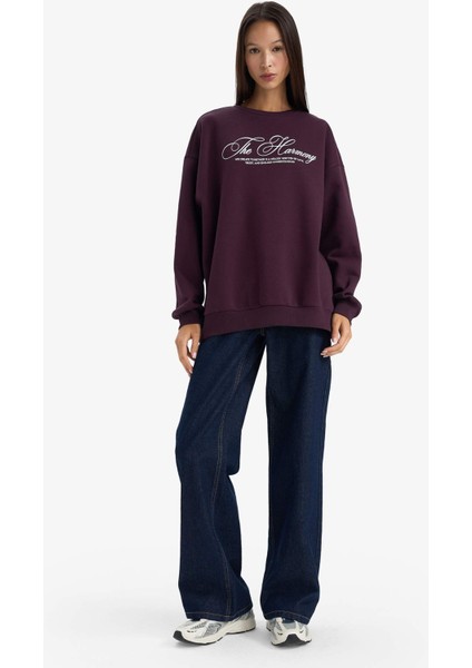 Oversize Geniş Kalıp Bisiklet Yaka Baskılı SWEATSHIRT G6528AX25WN fiyatları