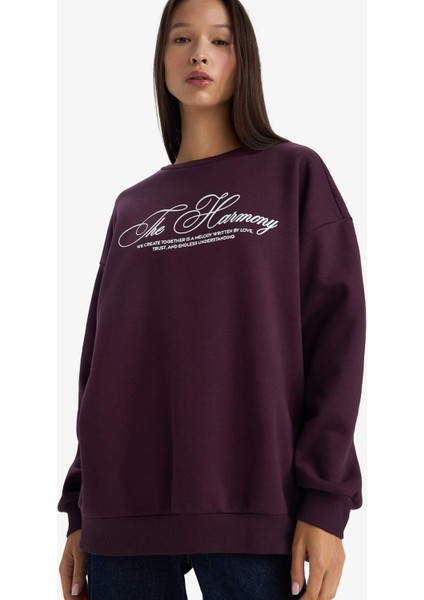 Oversize Geniş Kalıp Bisiklet Yaka Baskılı SWEATSHIRT G6528AX25WN modelleri