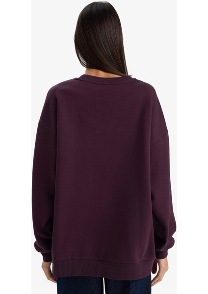 Oversize Geniş Kalıp Bisiklet Yaka Baskılı SWEATSHIRT G6528AX25WN indirimleri