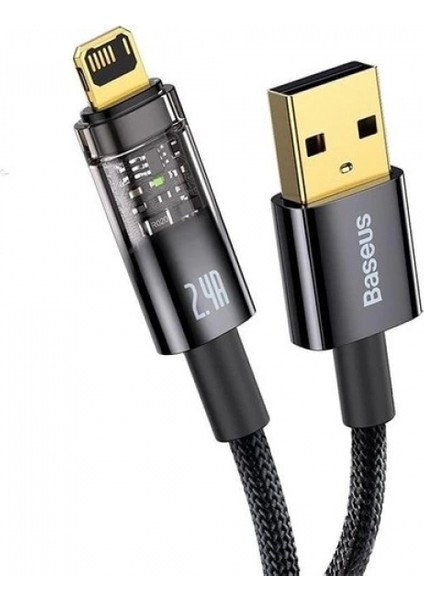 Şeffaf Uçlu Iphone 45W USB Hızlı ve Dayanıklı Şarj ve Data Işıklı Örgü Kablo 1 Metre