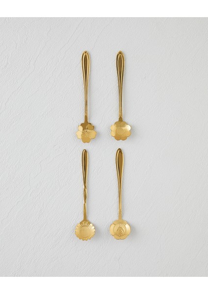 Luxe Flora Paslanmaz Çelik Tatlı Kaşığı 4 Parça Gold