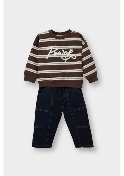 Erkek Bebek 2'li Takım Baskılı Sweatshirt Jean Pantolon G3228A525WN