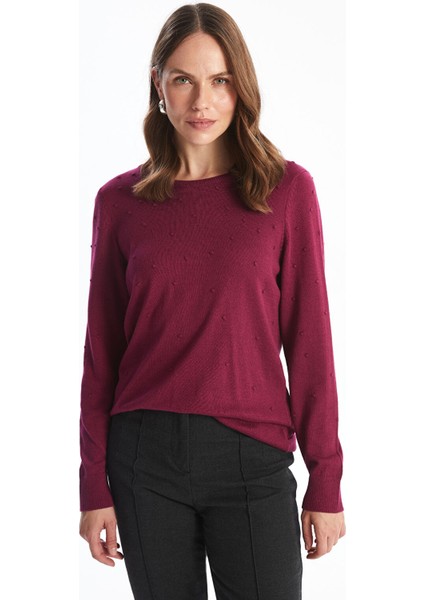 Yeni Sezon Bisiklet Yaka Kendinden Desenli Uzun Kollu Kadın Triko Kazak