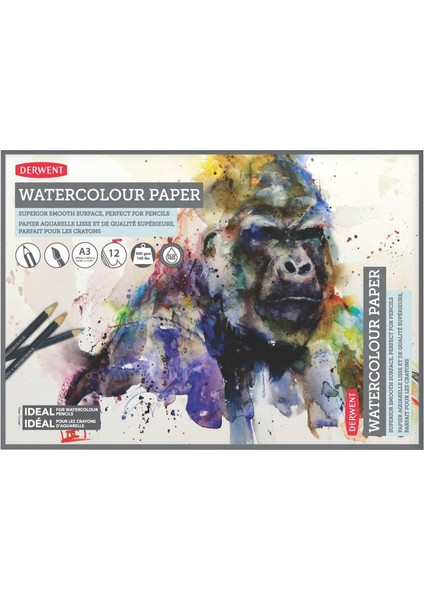 A3 Sulu Kağıdı Bloku, 12 Yaprak, Beyaz, Asitsiz Kağıt, 300 G/m² A3 Çok Renkli