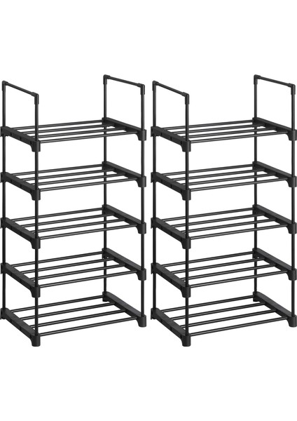 5 Katlı Ayakkabı Rafı, Ayakkabı Saklama Düzenleyici, 2'li Set, Metal Saklama Rafı, Istiflenebilir Ayakkabı Rafı, Koridor, Oturma Odası, Yatak Odası, Vestiyer Için, 30 x 45 x 89 Cm, Siyah