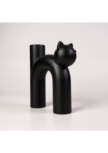 Modern Minimalist Kedi Figürlü Vazo – Siyah Mat Plastik Dekoratif Obje (18 Cm) fiyatları
