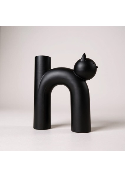 Modern Minimalist Kedi Figürlü Vazo – Siyah Mat Plastik Dekoratif Obje (18 Cm) modelleri