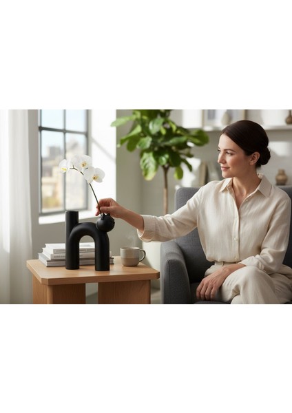 Modern Minimalist Kedi Figürlü Vazo – Siyah Mat Plastik Dekoratif Obje (18 Cm) fırsatları