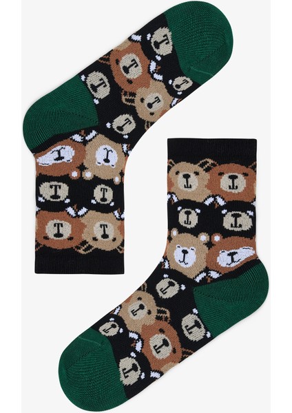 Siyah Erkek Çocuk Bear Friends Ayı Desenli 2'li Soket Çorap fiyatları