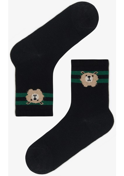 Siyah Erkek Çocuk Bear Friends Ayı Desenli 2'li Soket Çorap modelleri