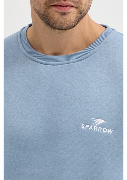 Oversize Bisiklet Yaka Şardonlu Erkek Sweatshirt 3 Iplik Pamuklu Mavi - 2xl indirimleri