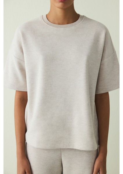 Warm Touch SS Koyu Gri Melanj Oversize Üst modelleri