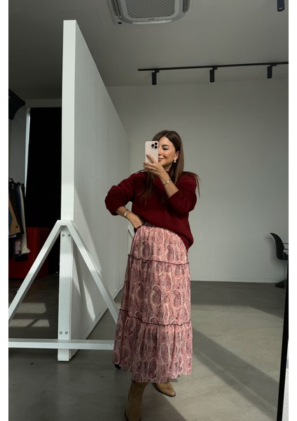 Bel Gipeli Desenli Şifon Etek