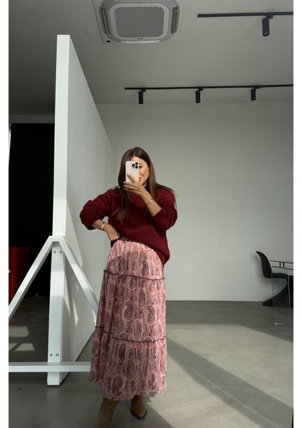 Bel Gipeli Desenli Şifon Etek fiyatları