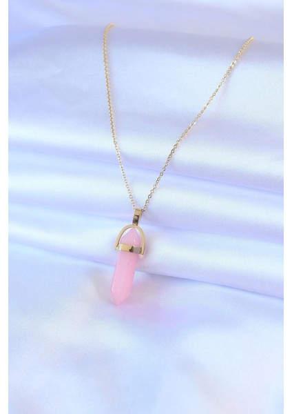 316L Çelik Gold Renk Kristal Pembe Taş Model Kadın Kolye fiyatları