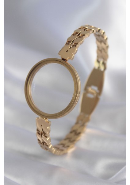 316L Çelik Gold Renk Arpa Işleme Açılabilir Fanus Model Kadın Kelepçe - TJ-BB5911