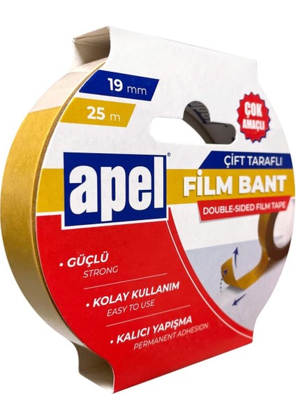 Çift Taraflı Film Askılı Karton 19 mm x 25 M Şeffaf