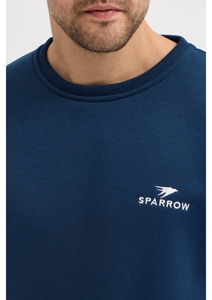 Oversize Bisiklet Yaka Şardonlu Erkek Sweatshirt 3 Iplik Pamuklu Indigo - 2xl indirimleri