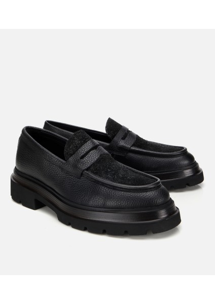 02AYH312340A100 ERKEK Deri Siyah Kırçıllı Yüksek Tabanlı Klasik Loafer fiyatları