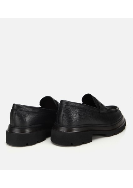 02AYH312340A100 ERKEK Deri Siyah Kırçıllı Yüksek Tabanlı Klasik Loafer fırsatları