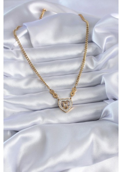 316L Çelik Gold Renk Zirkon Taşlı Kalp Model Sonsuzluk Detay Kadın Kolye fiyatları