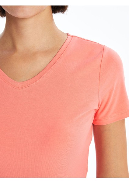 Yeni Sezon V Yaka Düz Kısa Kollu Kadın Tişört modelleri