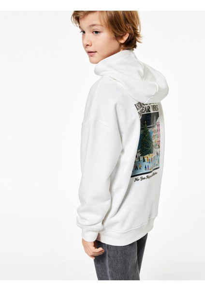 Pamuklu Uzun Kollu Baskılı Oversize Kapşonlu Sweatshirt fiyatları