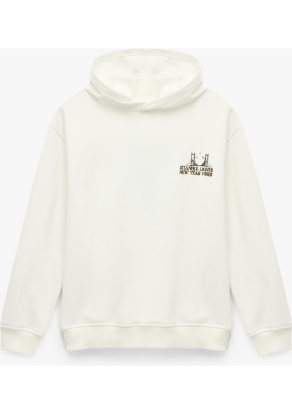 Pamuklu Uzun Kollu Baskılı Oversize Kapşonlu Sweatshirt modelleri