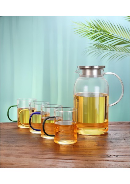 Borosilikat Cam Sürahi ve 4'lü Fincan Seti