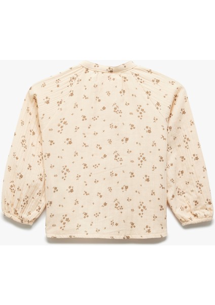 Pamuklu Çiçek Desenli Yuvarlak Yaka Uzun Kollu Gömlek fiyatları