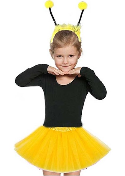 Gösteriler İçin Sarı Arı Tütü Etek ve Sarı Ponponlu Arı Taç Seti