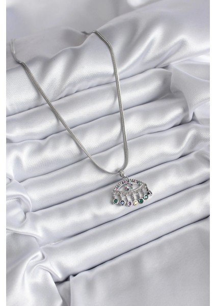 316L Çelik Gümüş Renk Italyan Zincir Zirkon Taşlı Göz Figür Kadın Kolye fiyatları